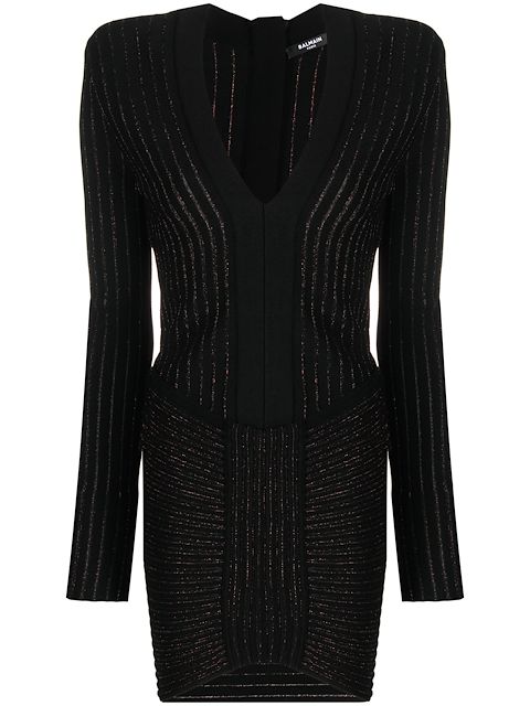 Balmain Vestido canelado gola V