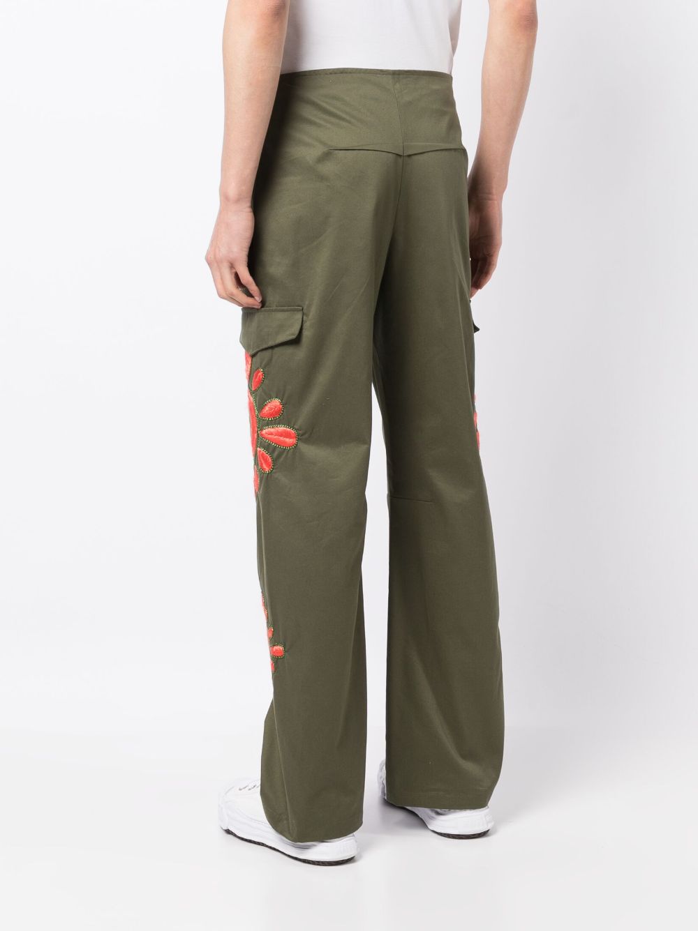 Shop Bluemarble Embroidered Straight-leg Cargo Trousers In Grün
