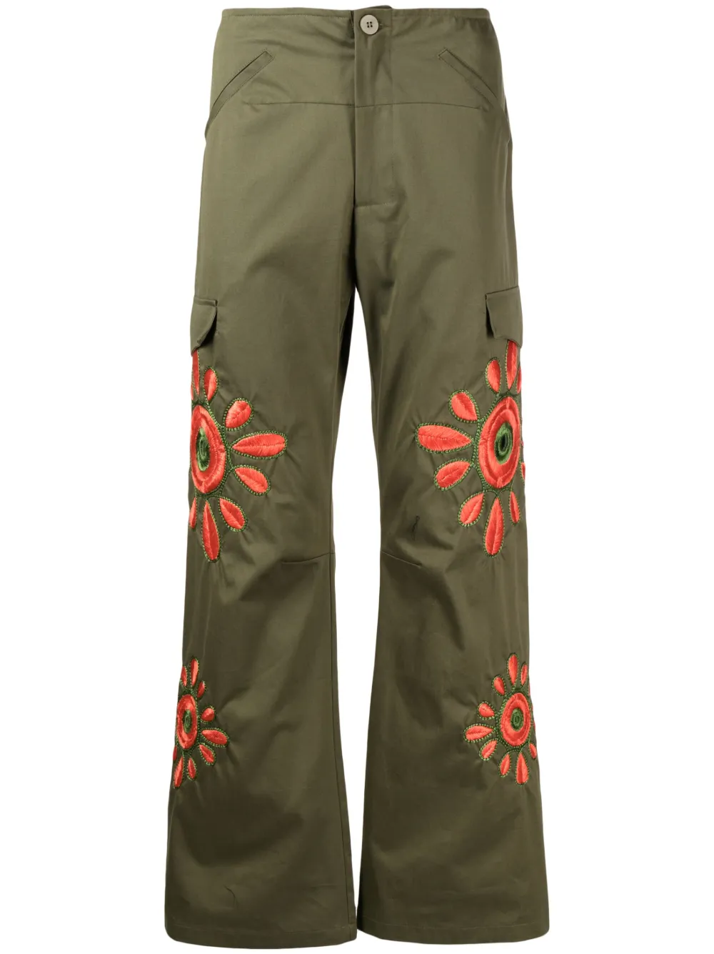Bluemarble Embroidered Straight-leg Cargo Trousers In Grün