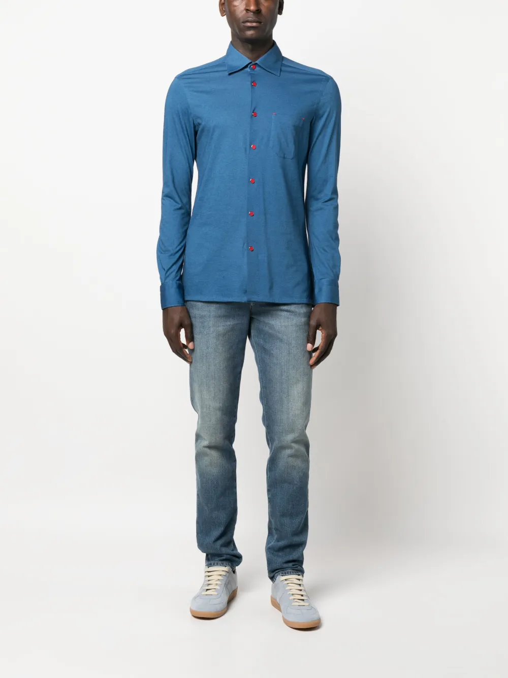 Kiton Overhemd met contrasterende knopen - Blauw
