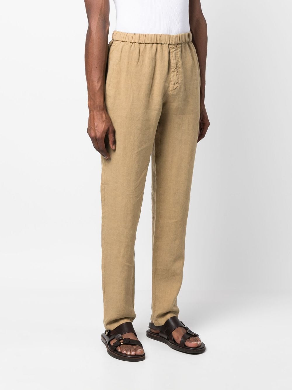 Shop Boglioli Straight-leg Linen Trousers In Braun
