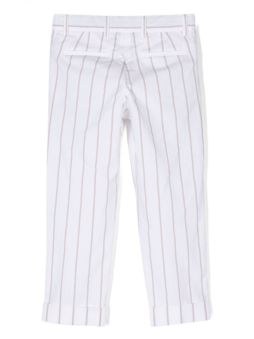 Shop Brunello Cucinelli Pinstripe Cotton Trousers In White