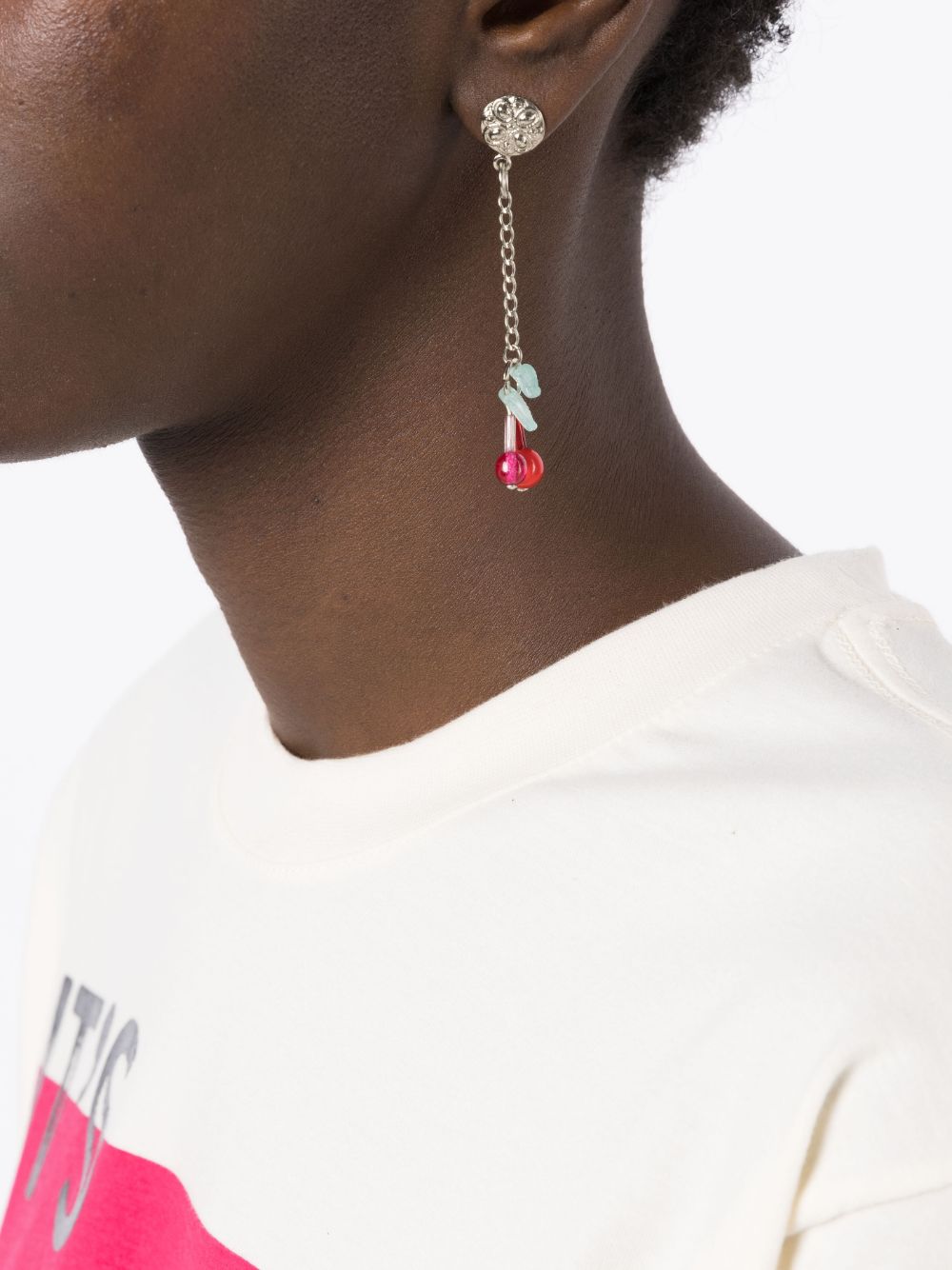 Shop Amir Slama Cherry-motif Asymmetric Earrings In Pink