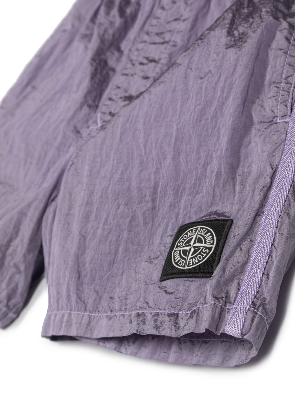 Shop Stone Island Junior Logo-patch Iridescent Swim Shorts In Purple