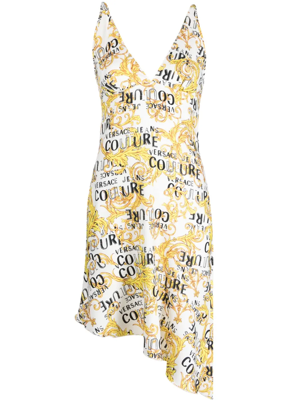 Versace Jeans Couture logo-print asymmetric dress - White
