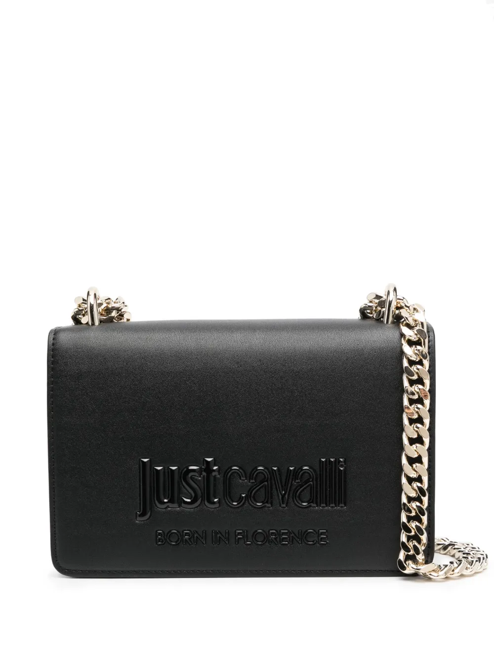 Just Cavalli Logo-plaque Chainlink Shoulder Bag In Black