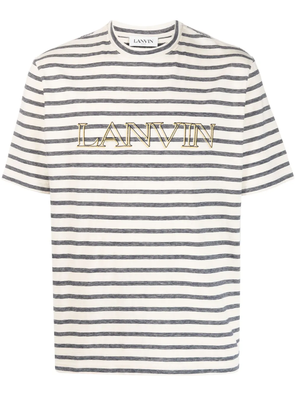 Shop Lanvin Logo-embroidered Striped T-shirt In Neutrals