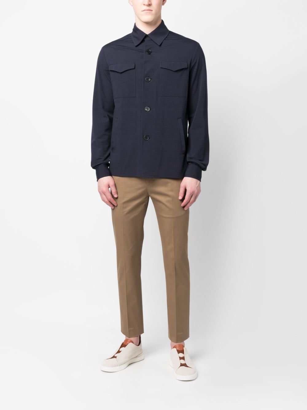 Shop Harris Wharf London Long-sleeve Seersucker Shirt In Blau