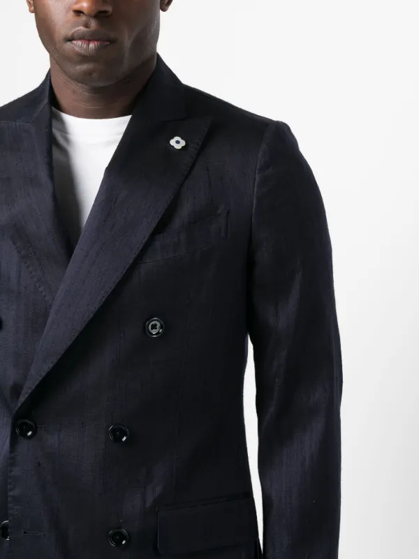 Lardini double-breasted Silk Blazer | Blue | FARFETCH OM
