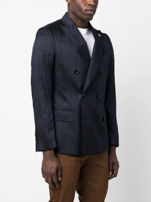 Lardini double-breasted Silk Blazer | Blue | FARFETCH OM