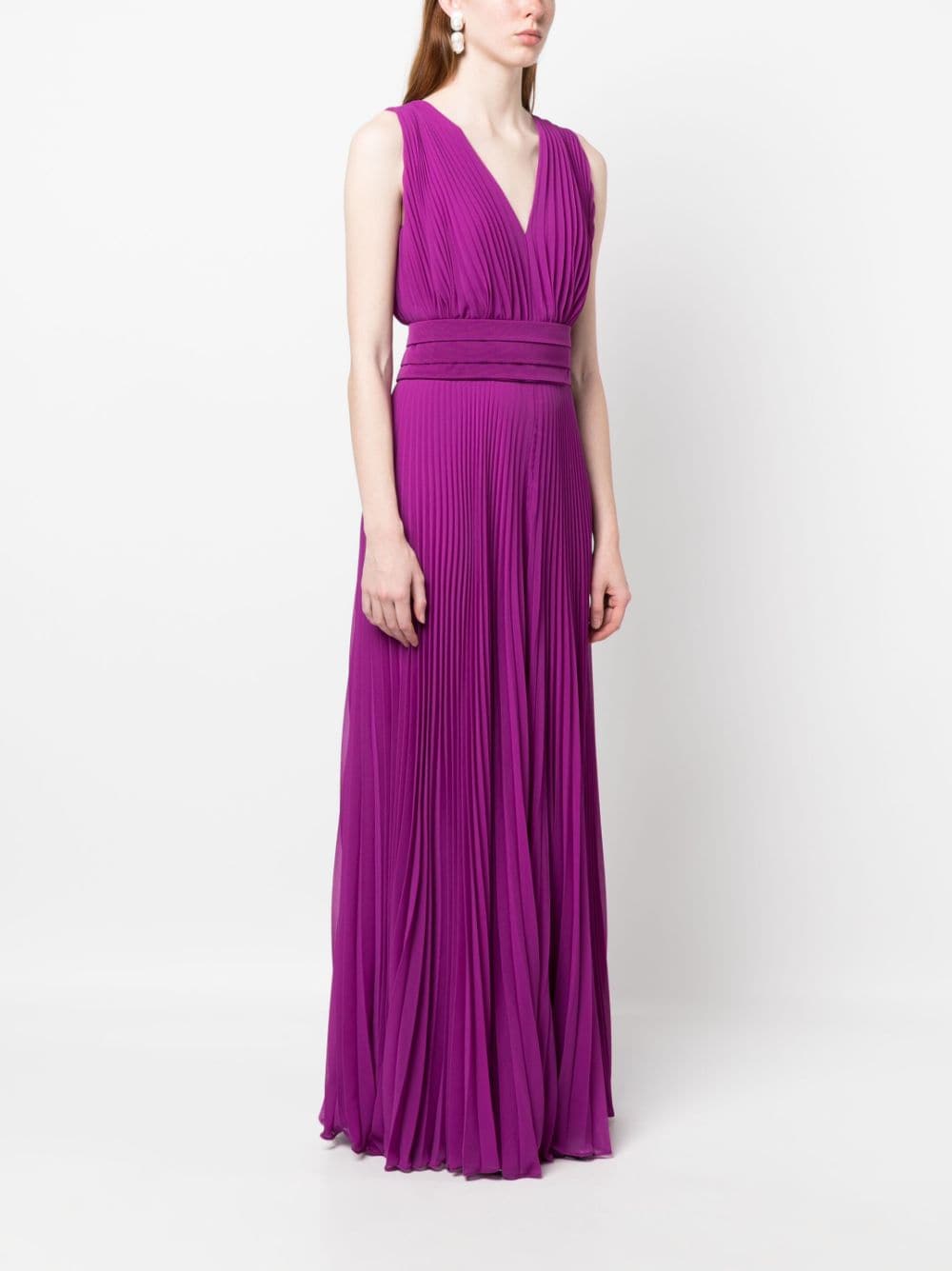 Shop Max Mara Pleated Long Dress In Purple