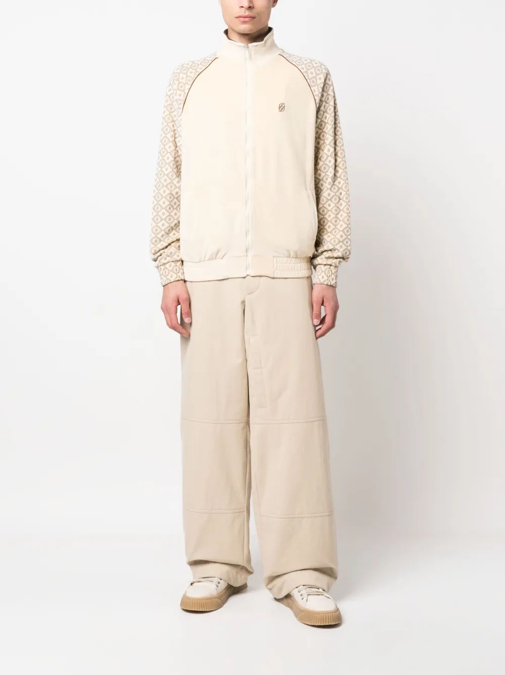 Drôle De Monsieur logo-print cotton-blend track jacket - Beige