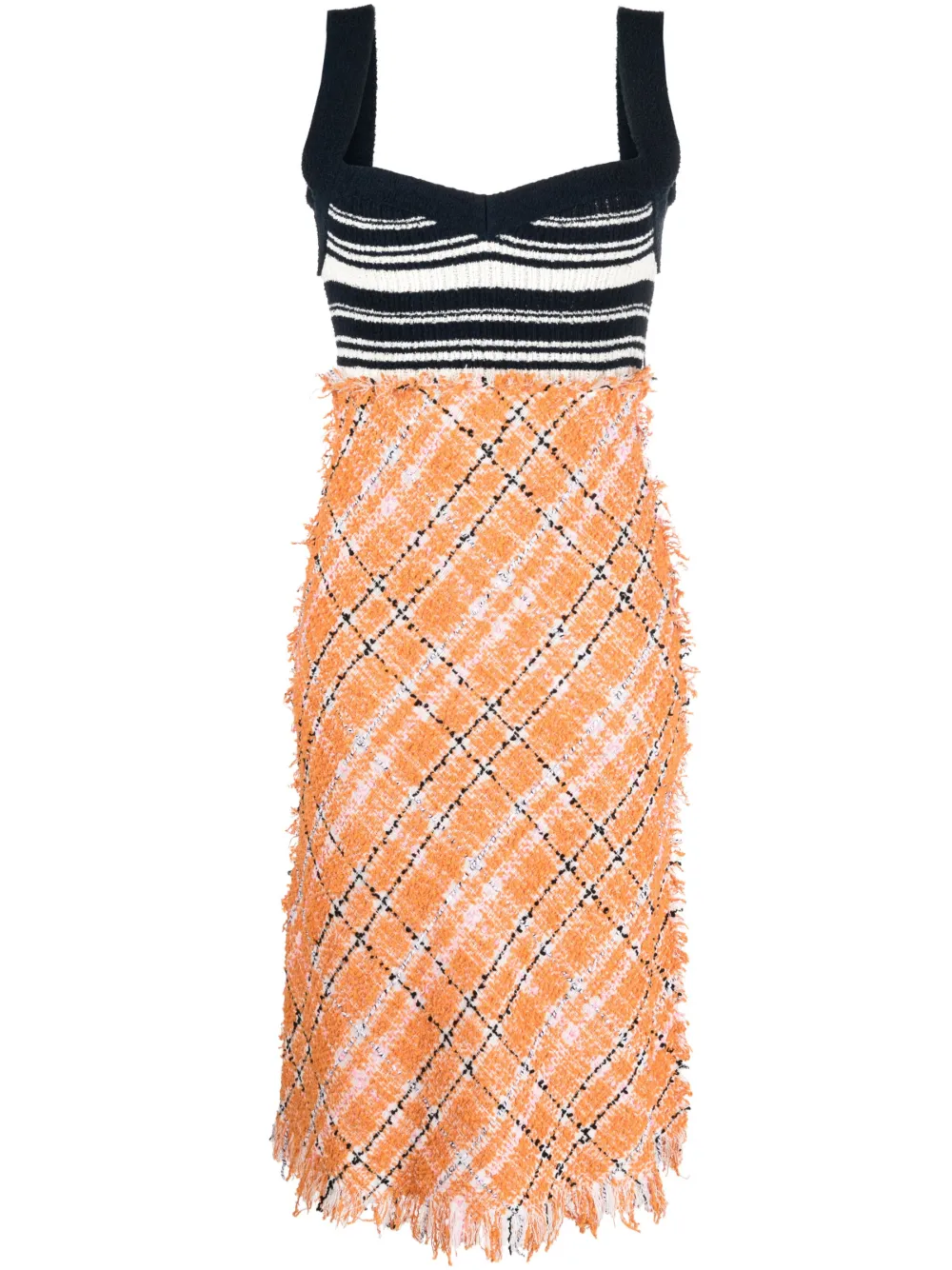 Marni Tweed-skirt Knitted Dress In Orange