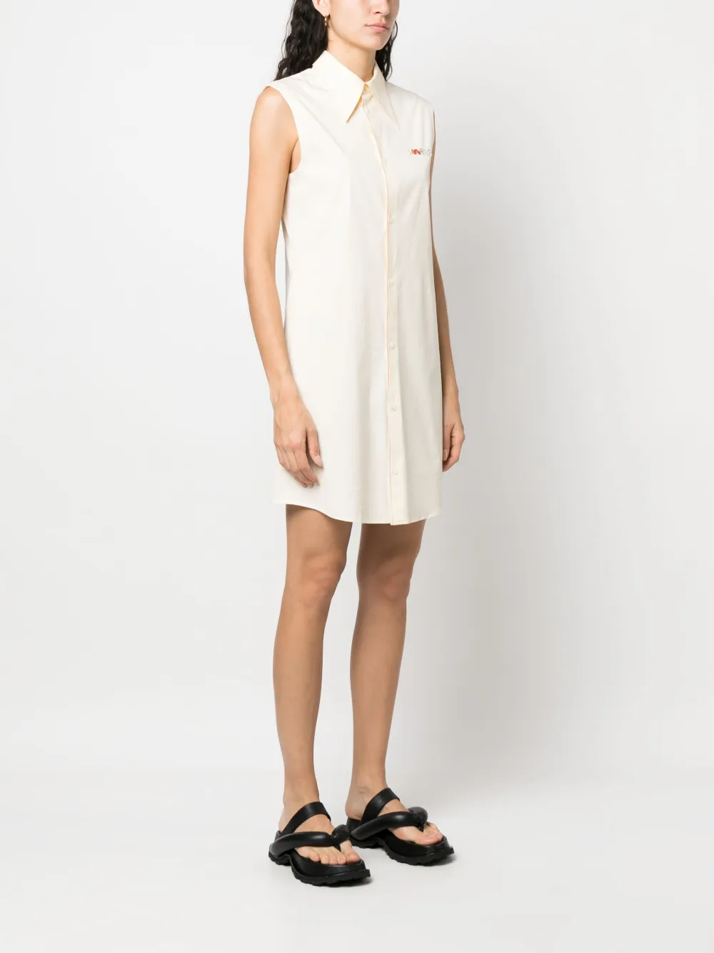 Marni Logo Poplin Sleeveless Shirt Dress In Nude