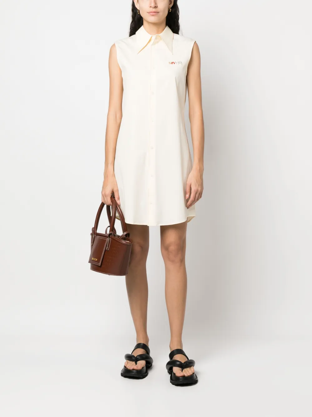 Shop Marni Logo-appliqué Sleeveless Dress In Nude