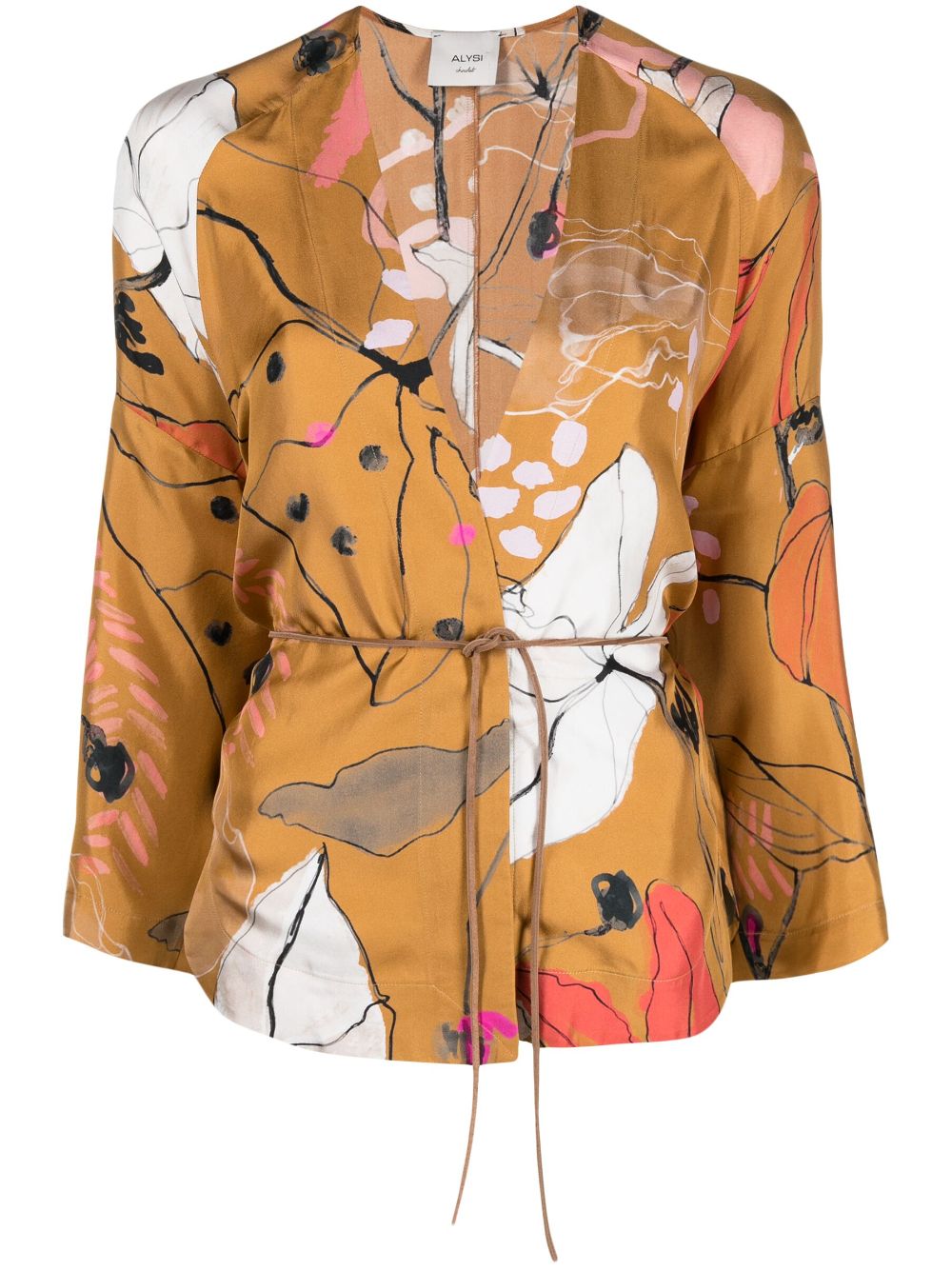 Alysi Abstract-print Silk Jacket In Braun