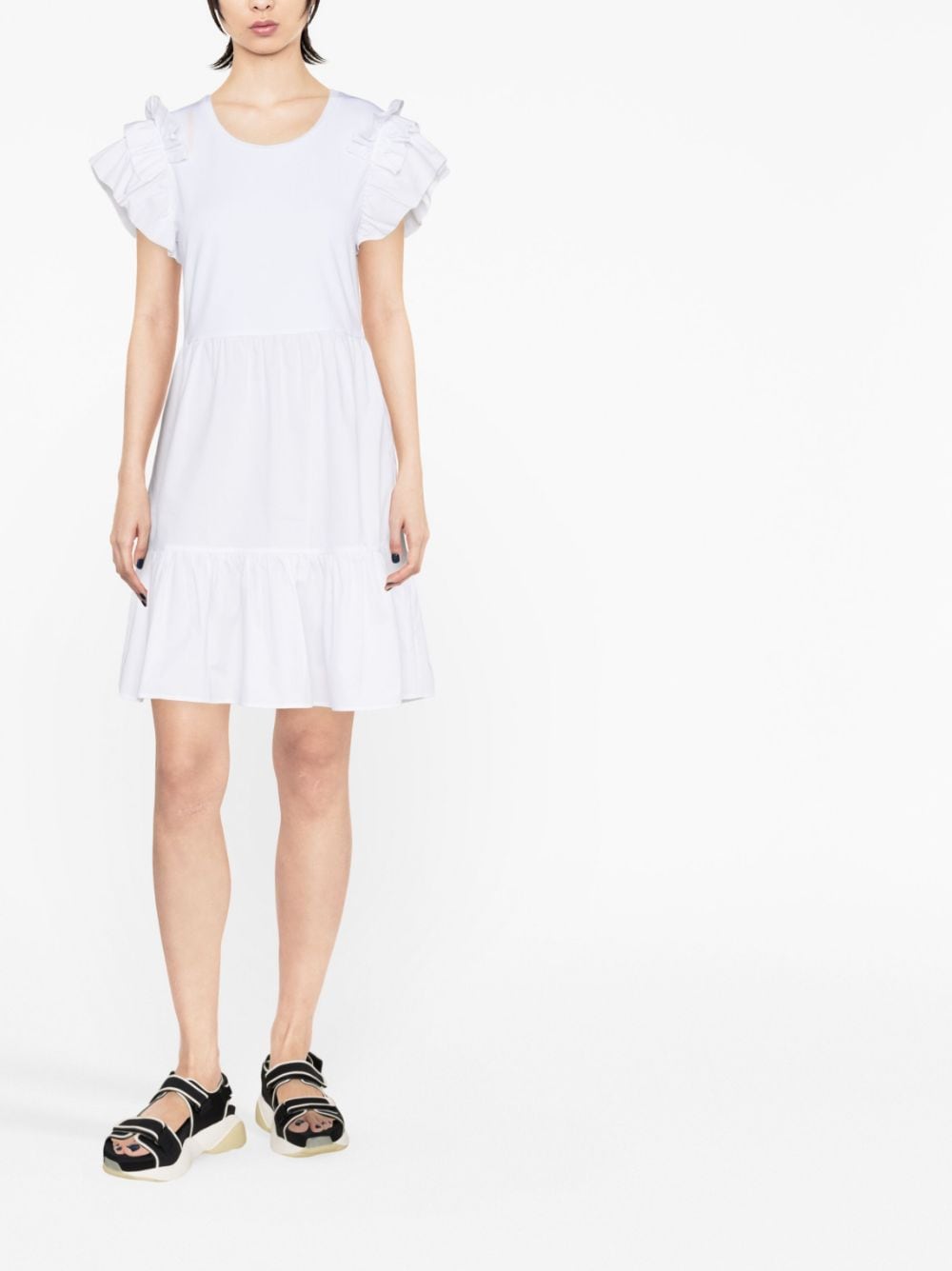 Shop Liu •jo Ruffled Short-sleeves Dress In Weiss