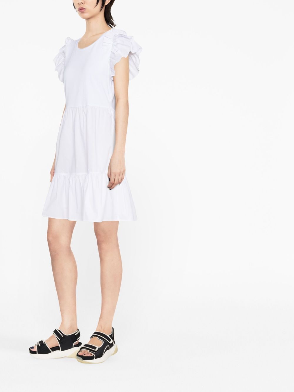 Shop Liu •jo Ruffled Short-sleeves Dress In Weiss