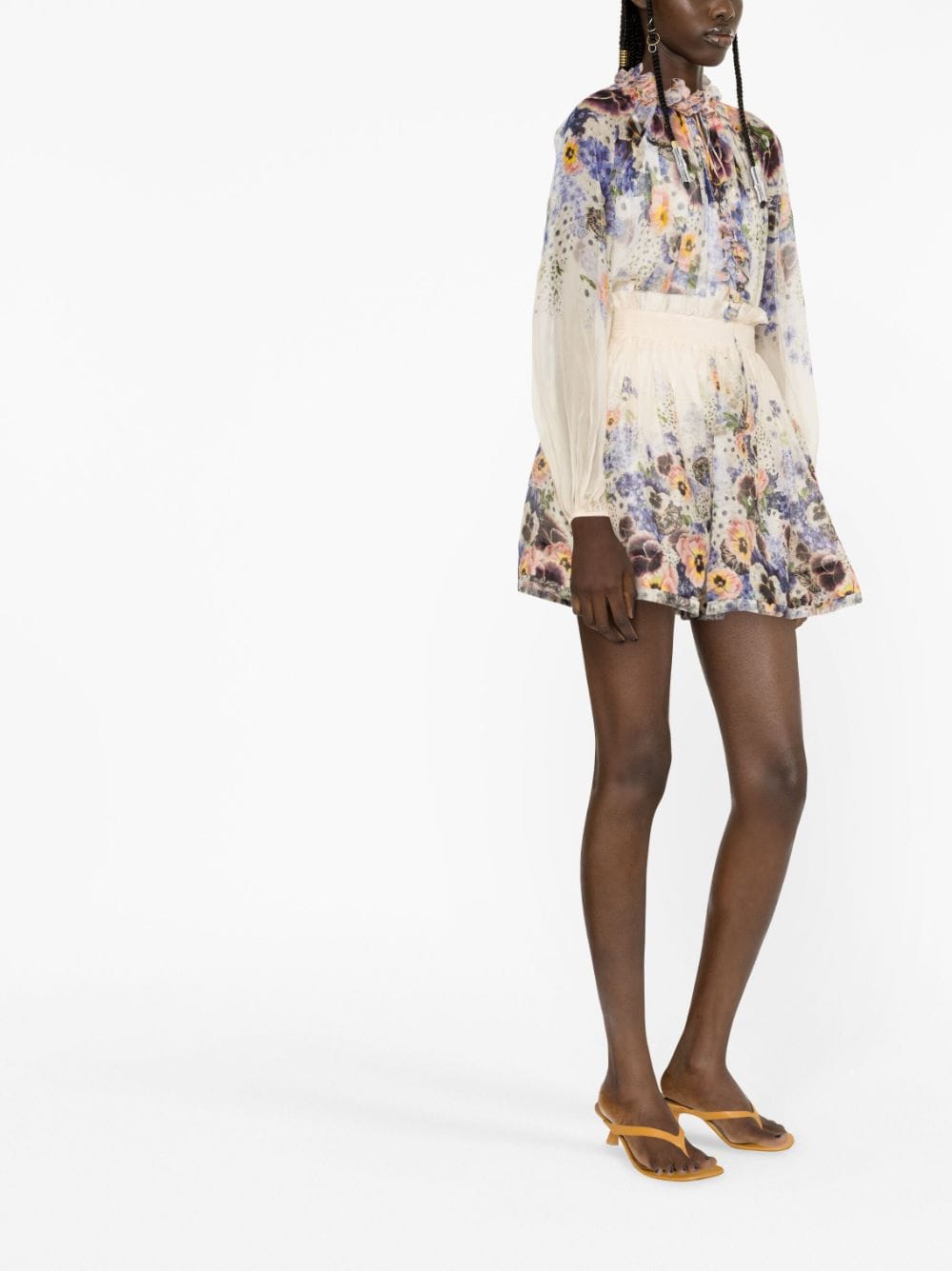 Shop Zimmermann Tama Floral-print Miniskirt In Neutrals