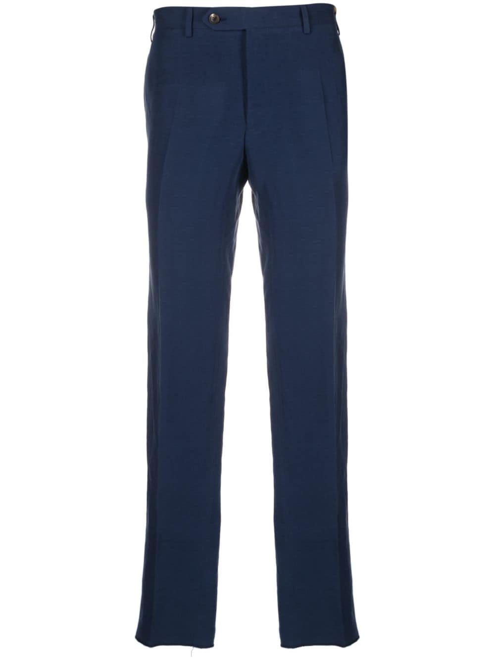 Canali Tailored Linen-silk Trousers In Blue