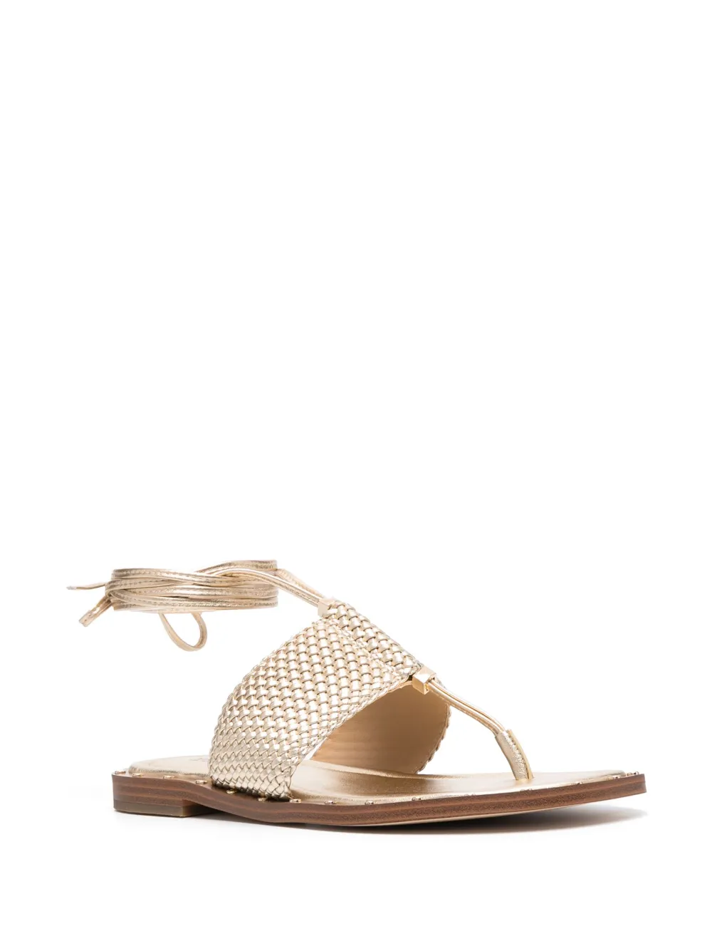 Michael Michael Kors Interwoven Ankle-tie Fastening Sandals In 740 Palegold