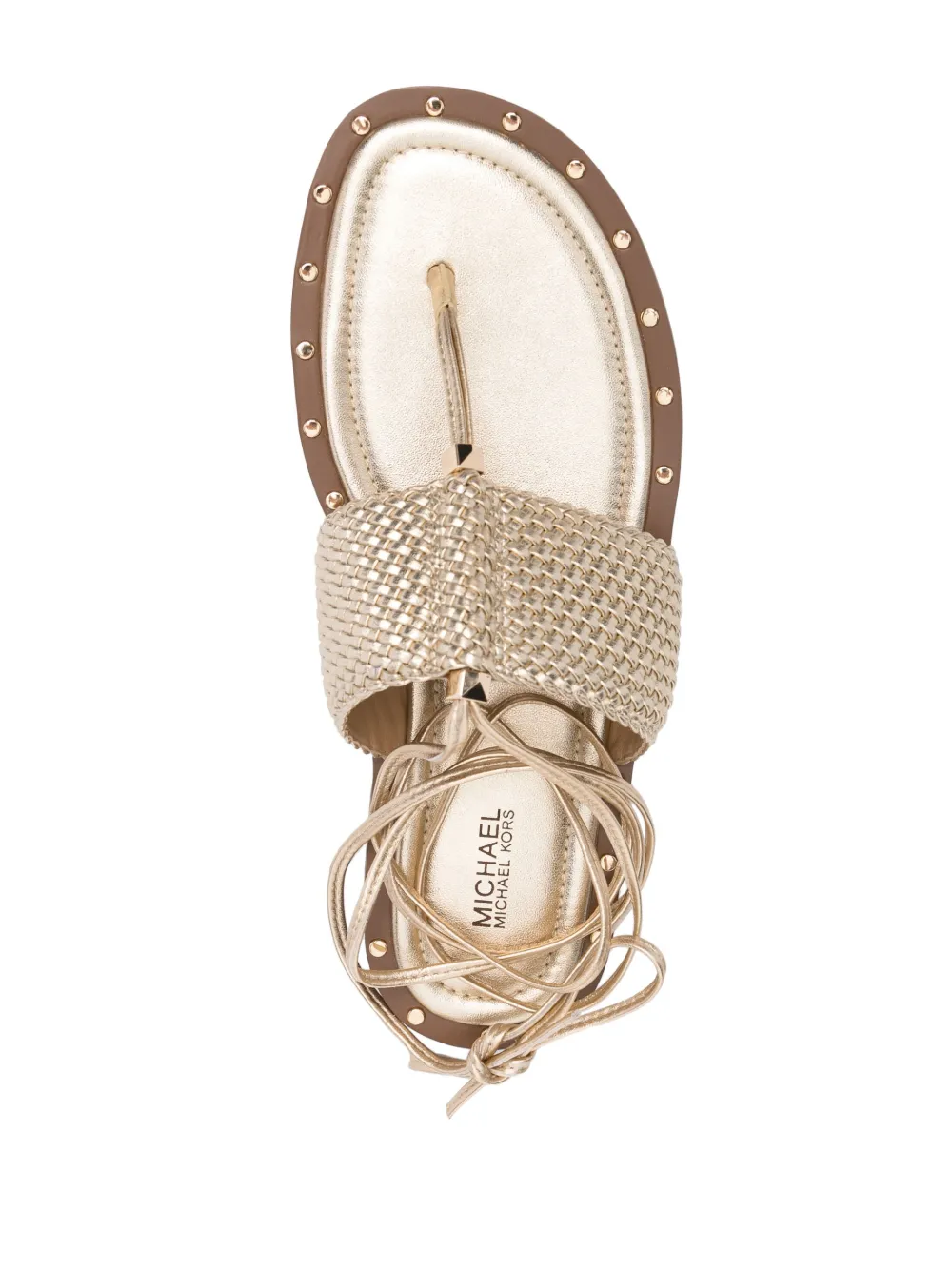 Michael Michael Kors Interwoven Ankle-tie Fastening Sandals In 740 Palegold