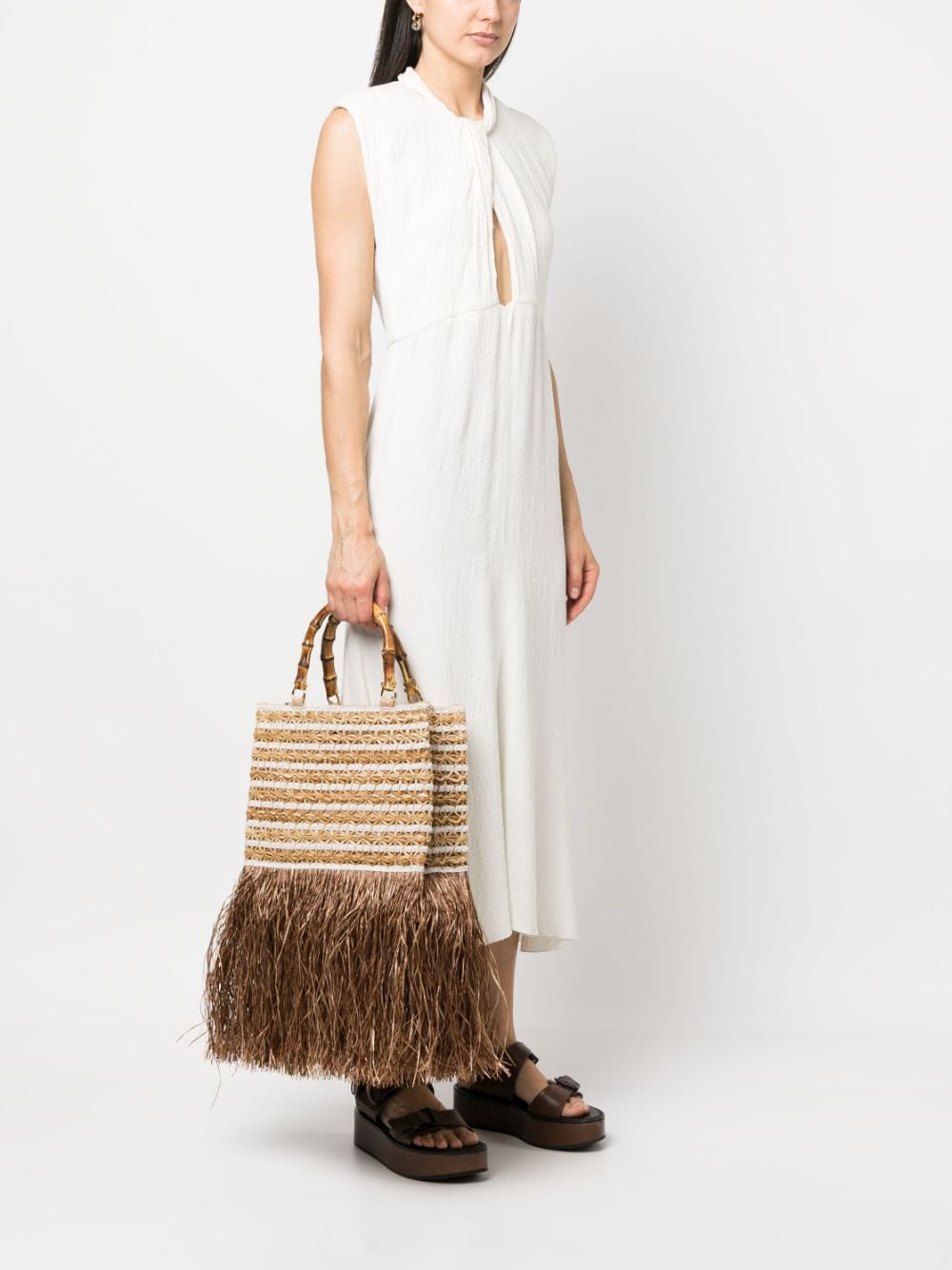 la milanesa Shopper met franje - Beige