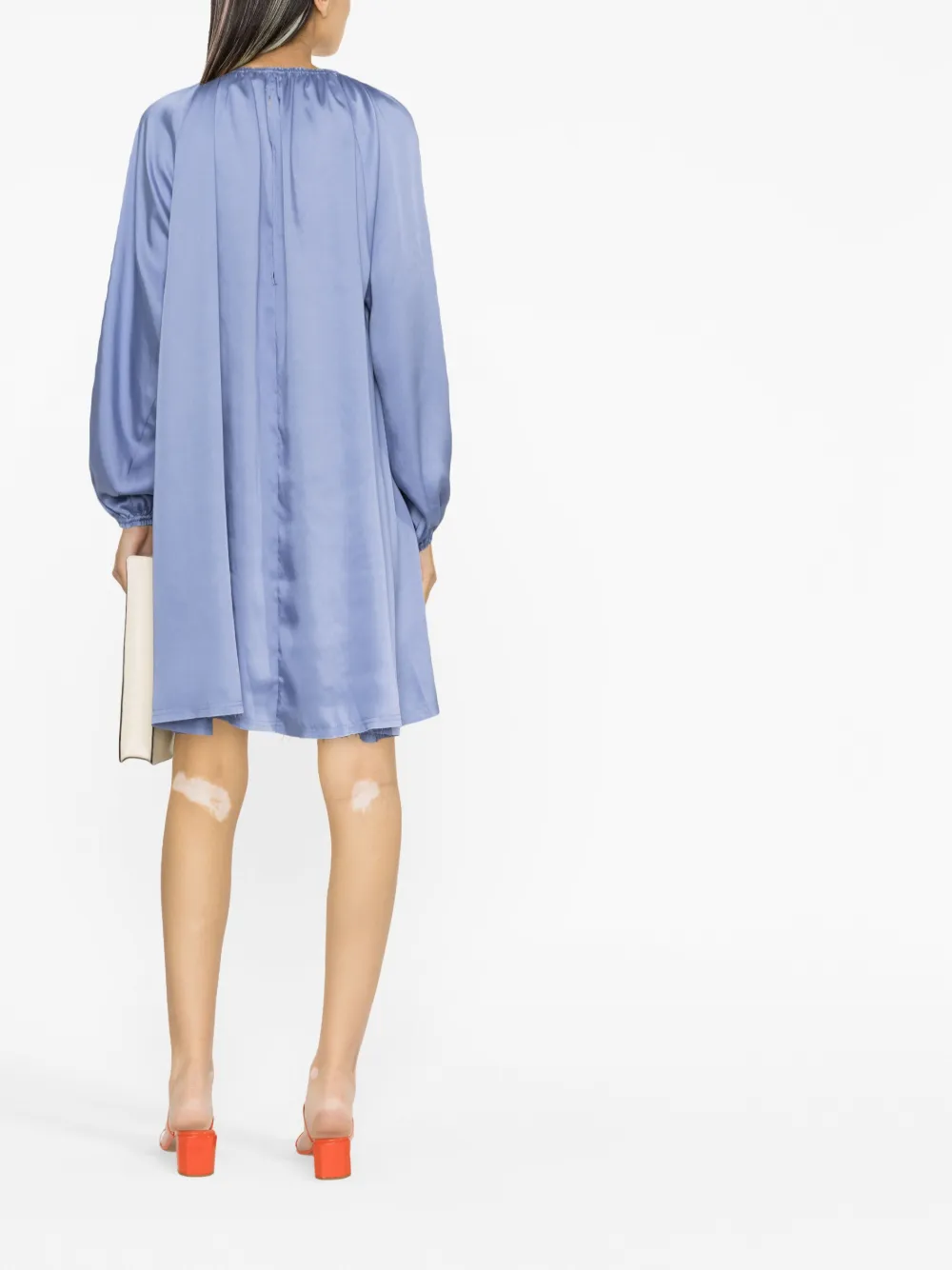 Blanca Vita Gathered-detail Long-sleeve Dress In Blue