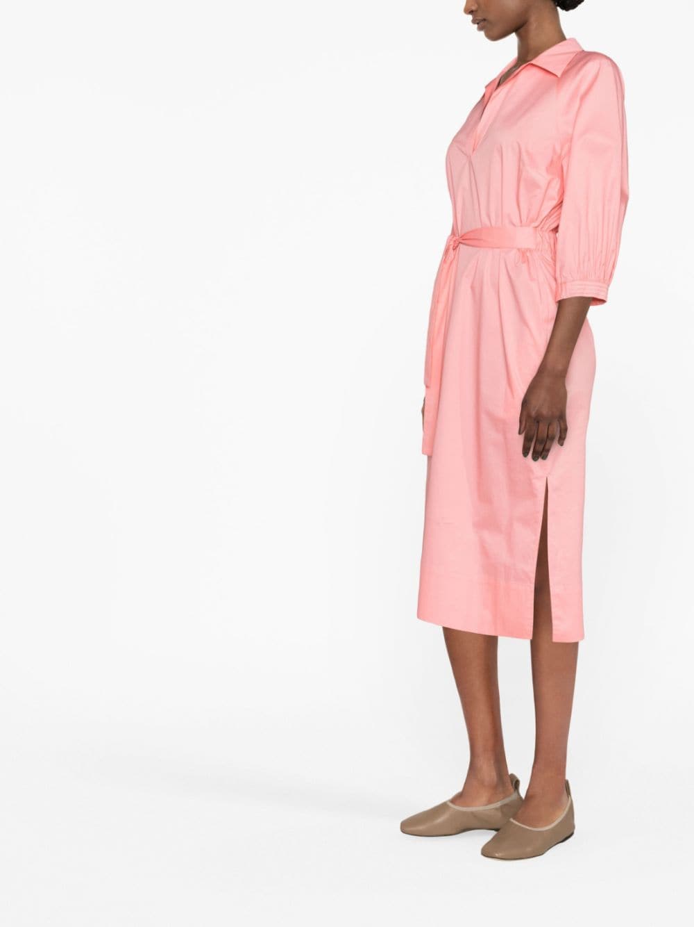 Shop Peserico Tied-waist Cotton Dress In Pink