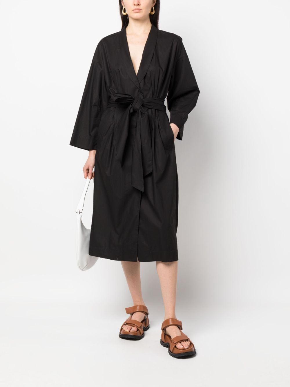 Shop Gentry Portofino V-neck Tied-waist Midi Dress In Black