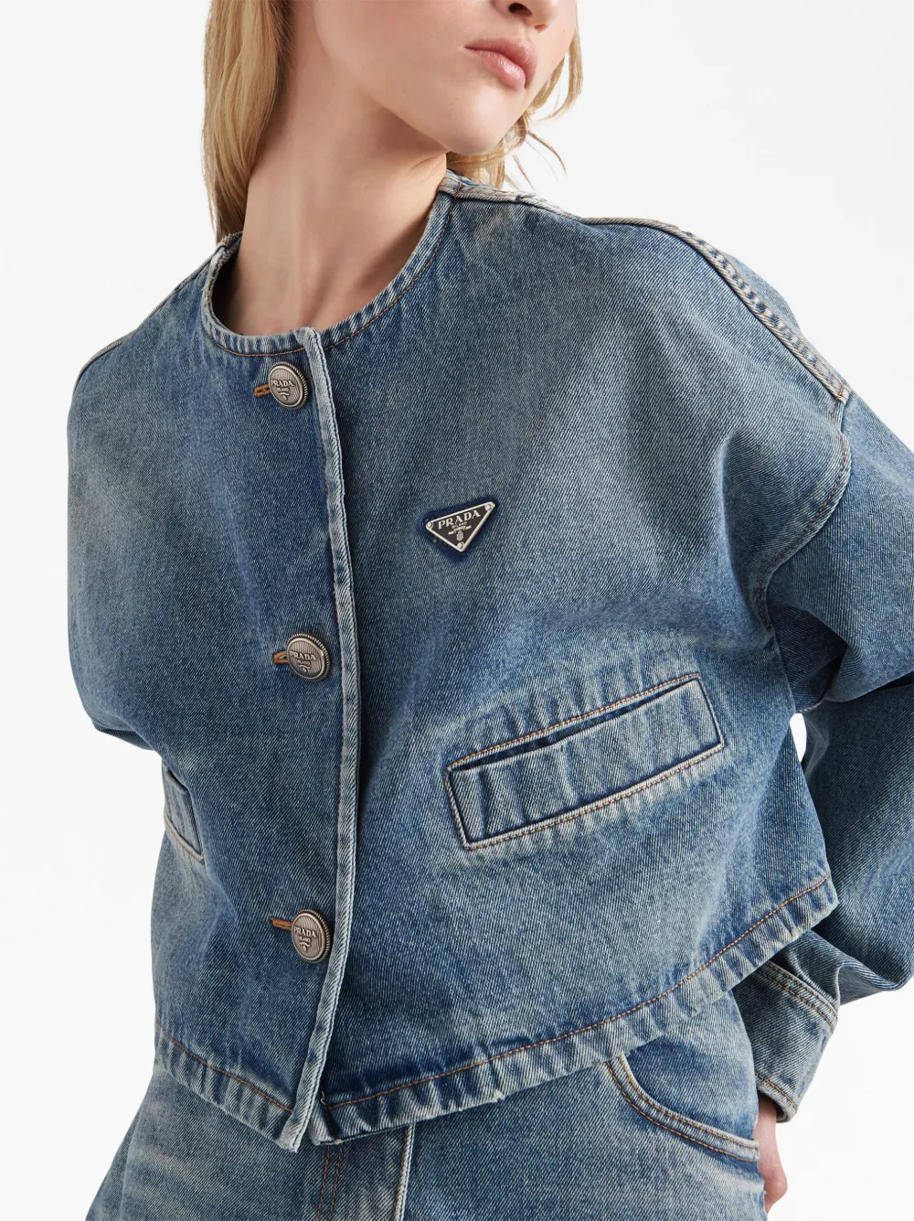 Prada Camisa Jeans Com Placa De Logo - Farfetch