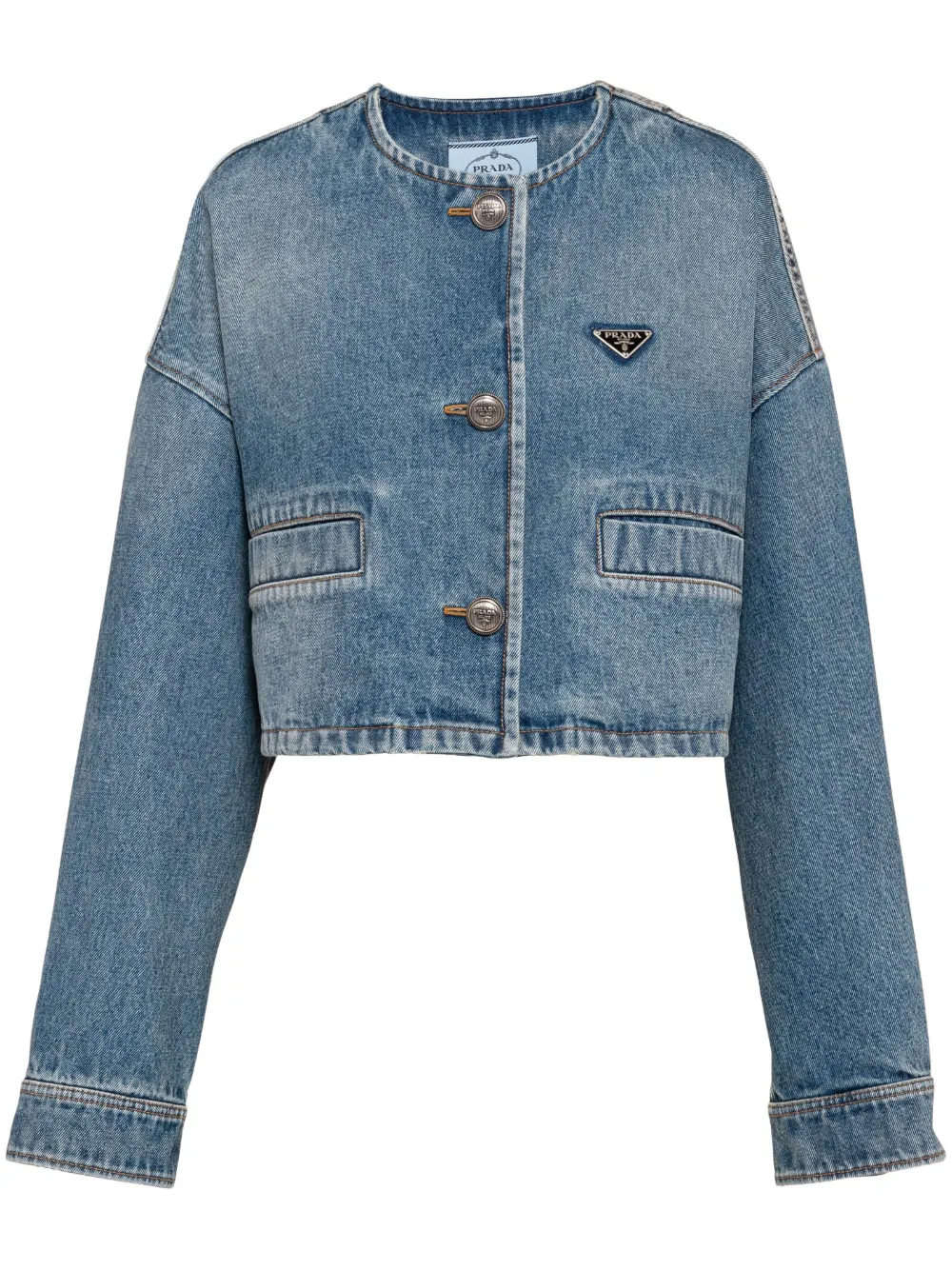 Prada logo plaque cropped denim jacket - Blue