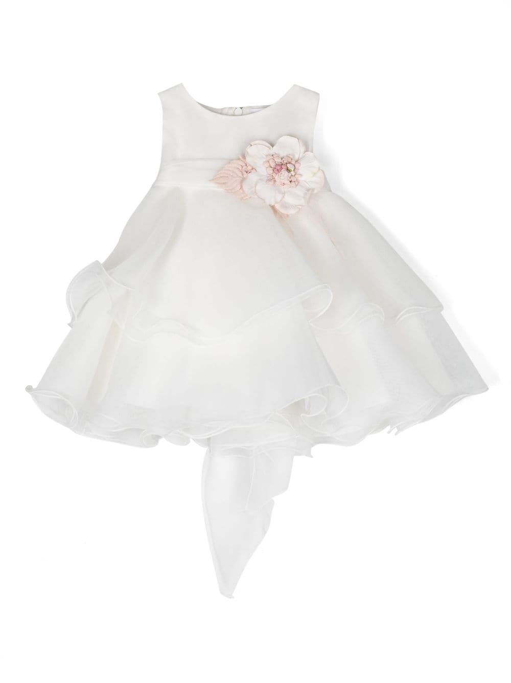 Mimilù Babies' Floral-appliqué Tiered Mini Dress In White