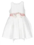 Mimilù floral-appliqué pleated dress - White