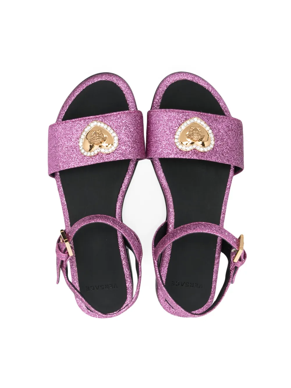  Versace Kids Sandalias Crystal Hearts Con Purpurina - Rosa 