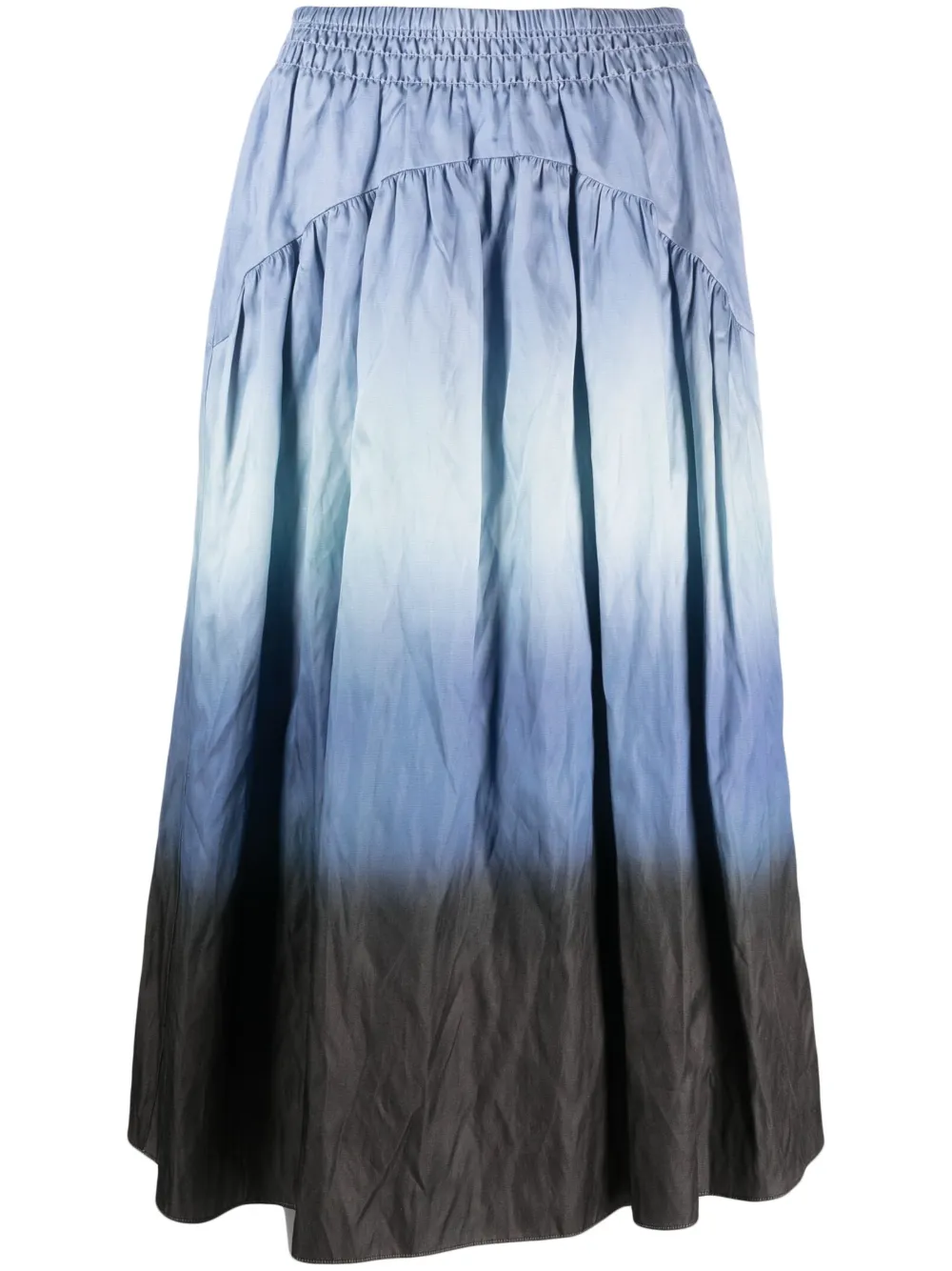 Vince Gathered Ombré Cotton-blend Midi Skirt In Blau