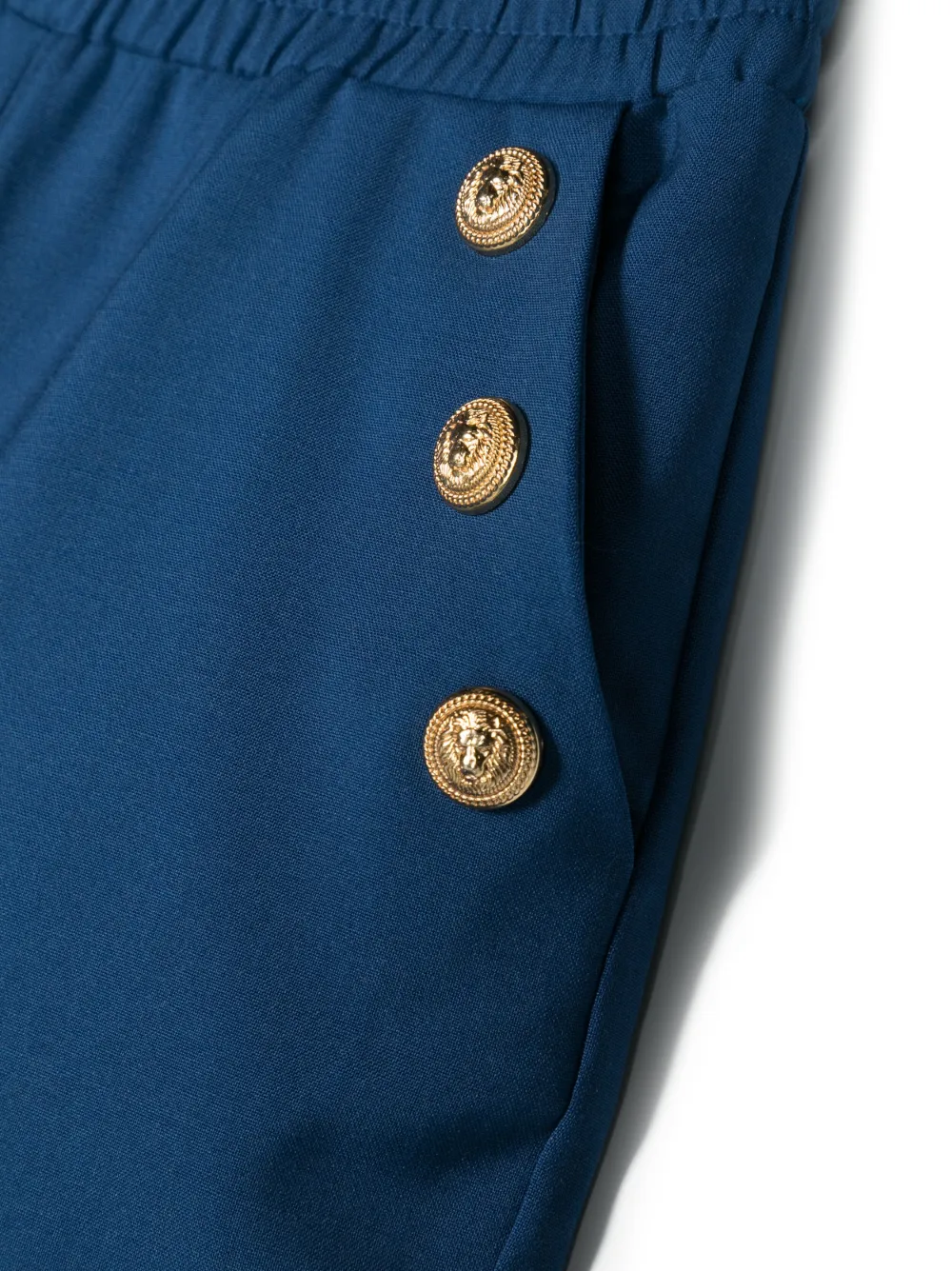 Shop Balmain Button-embossed Wool Shorts In Blue