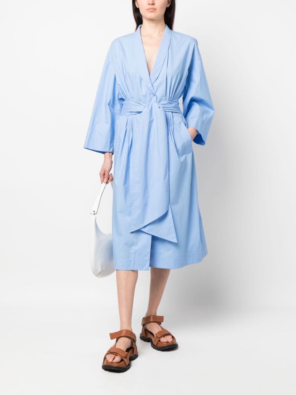 Shop Gentry Portofino V-neck Tied-waist Midi Dress In Blue