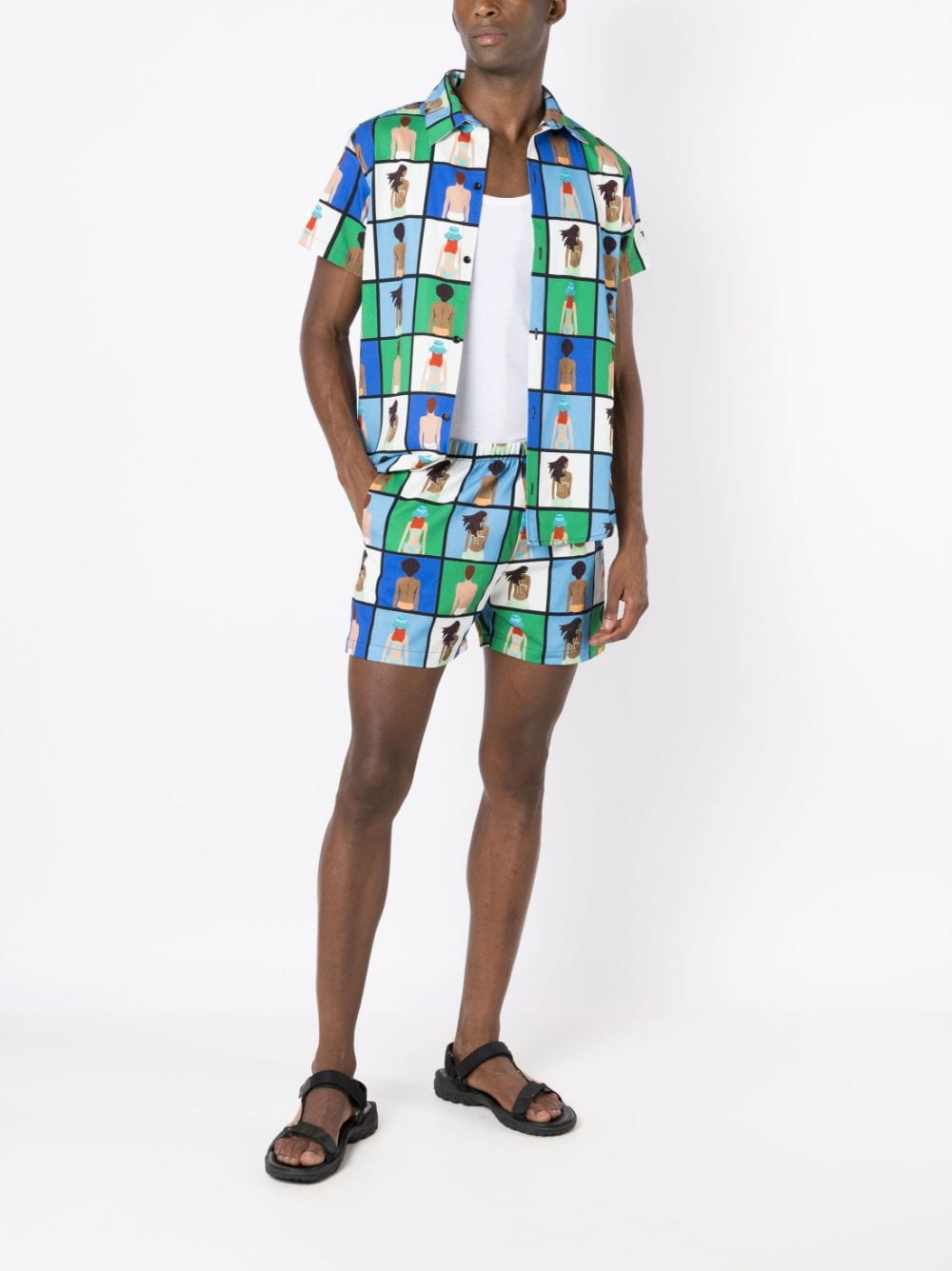 Shop Amir Slama Graphic-print Elasticated-waistband Shorts In White