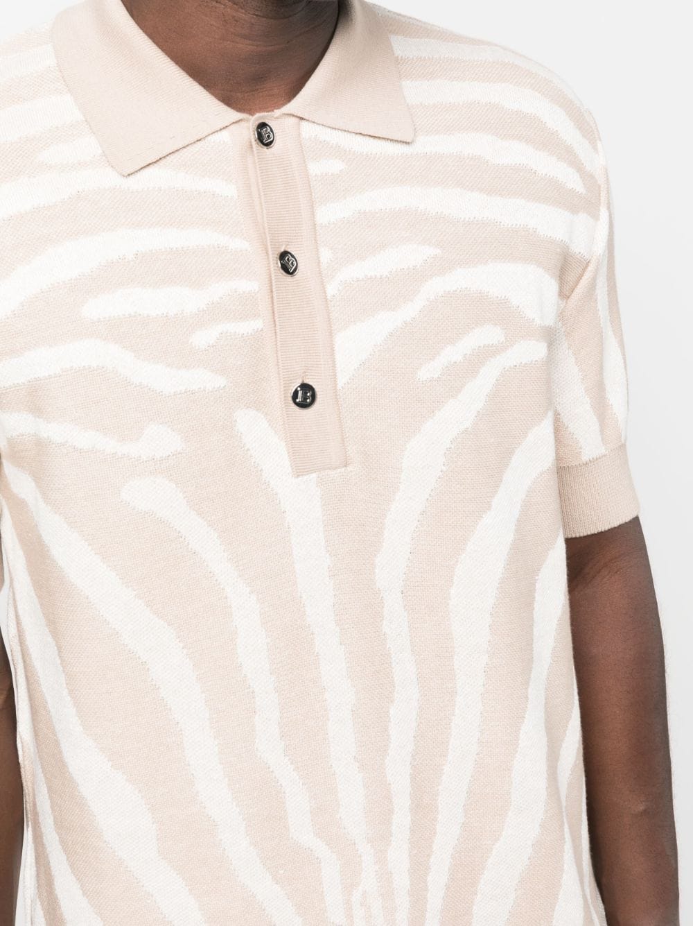 Shop Balmain Zebra-jacquard Polo Shirt In Nude