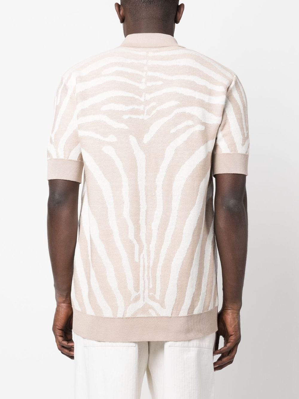 Shop Balmain Zebra-jacquard Polo Shirt In Nude