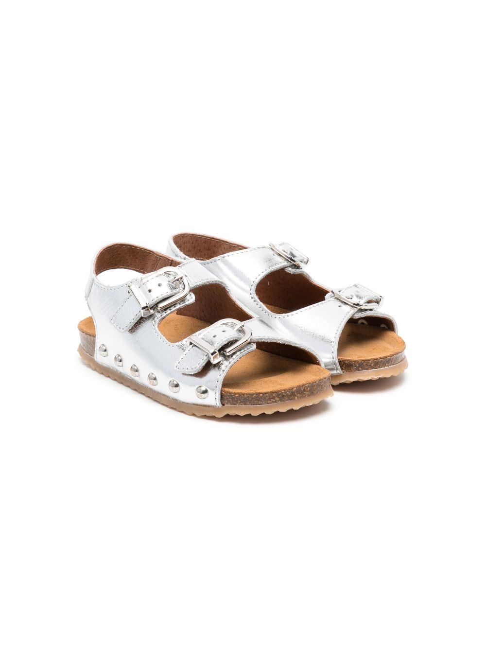 Two Con Me By Pépé Kids' Metallic Leather Sandals In Silver