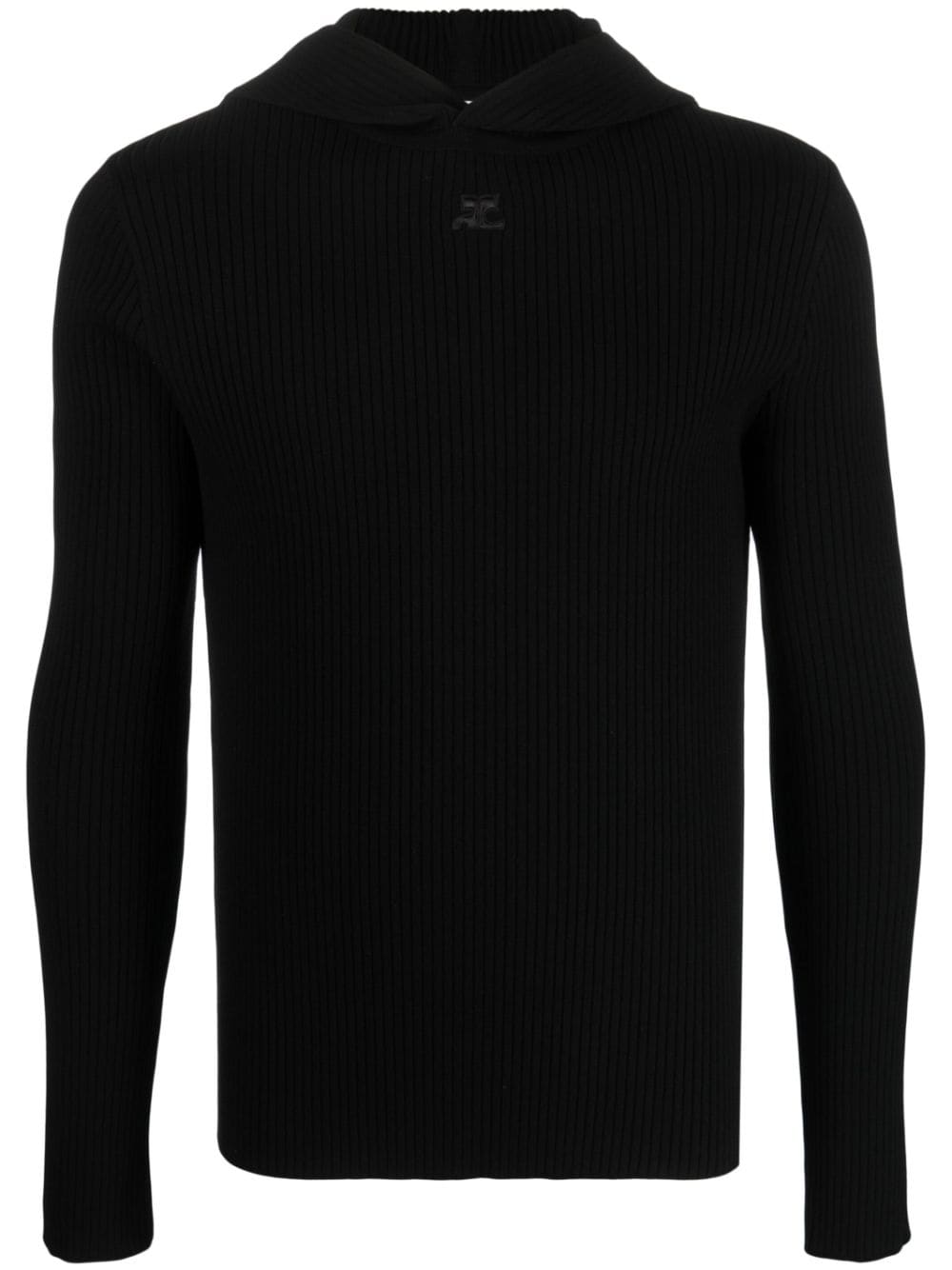 Shop Courrèges Ribbed-knit Hoodie In Black