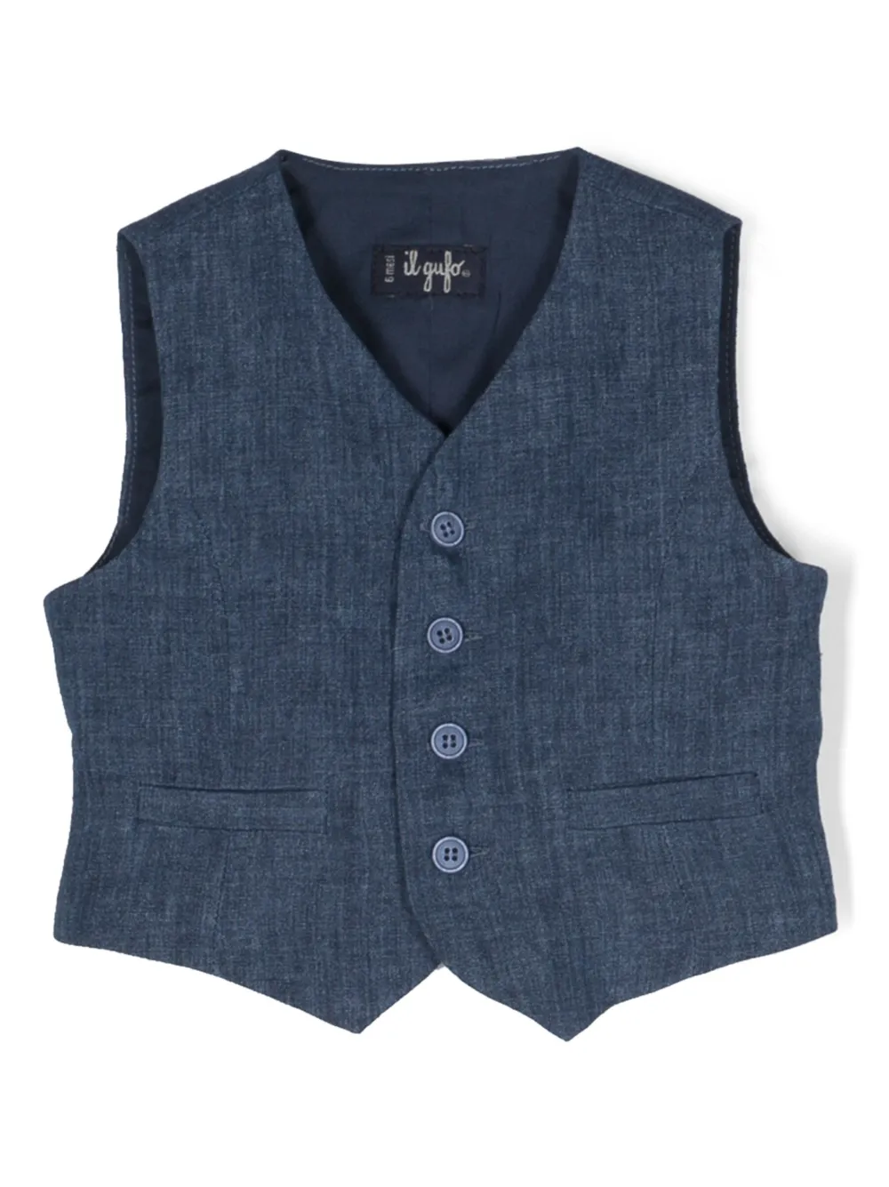 Il Gufo Babies' Buttoned Linen-blend Waistcoat In Blue