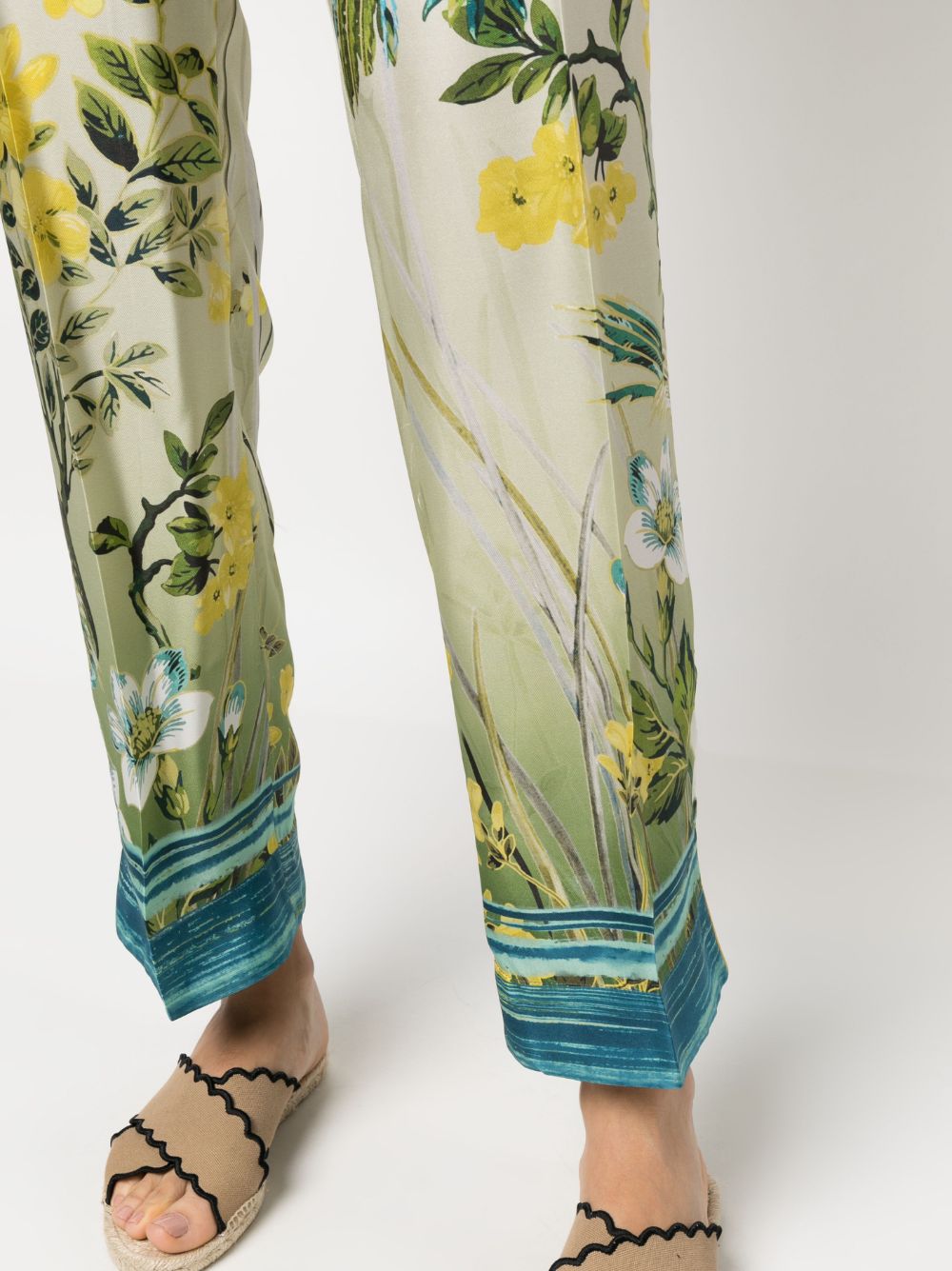 Shop F.r.s For Restless Sleepers Floral-print Press-crease Silk Trousers In Nude