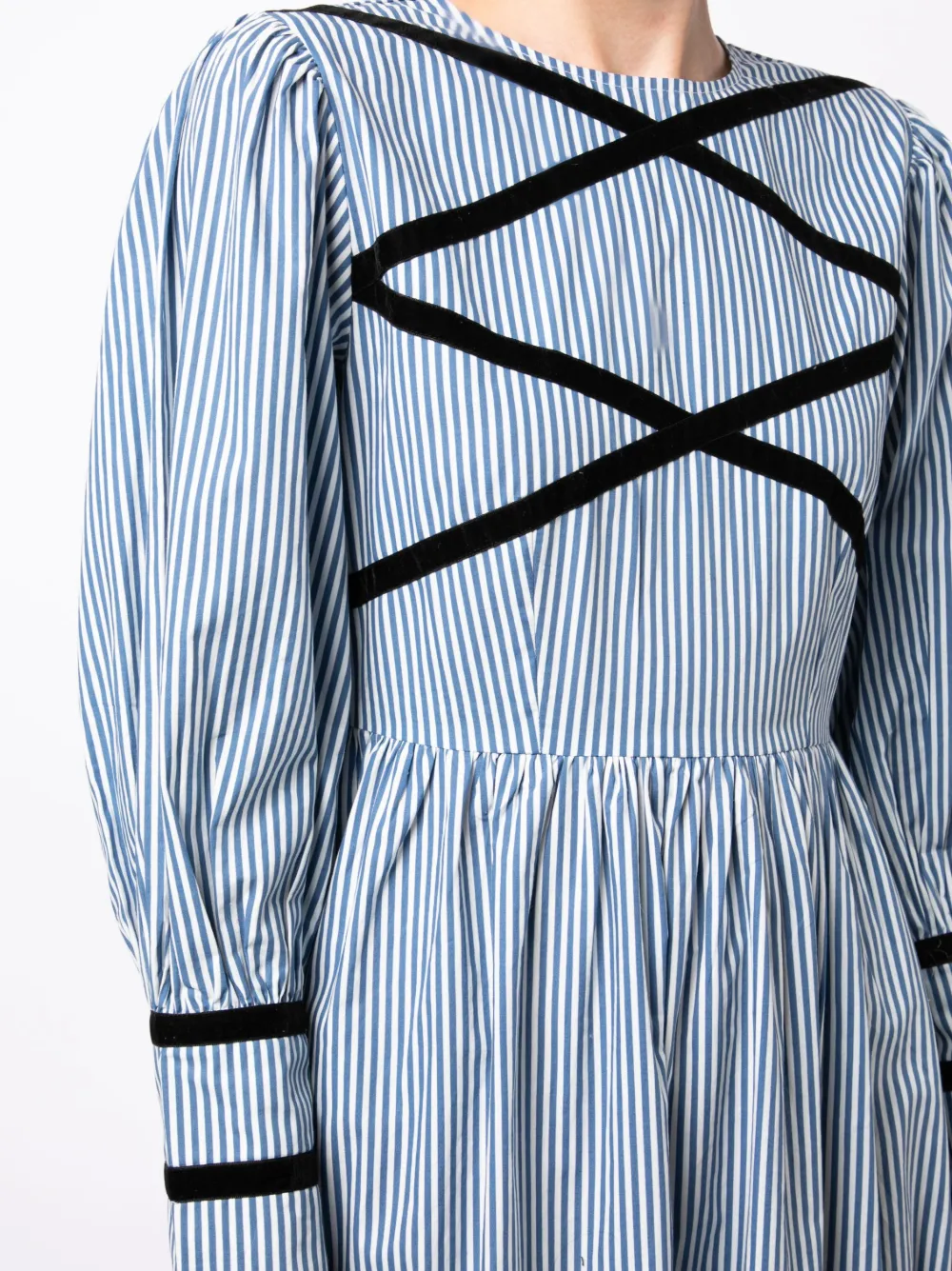 Batsheva Clemmie Striped Cottonpoplin Midi Dress In Blue White ModeSens