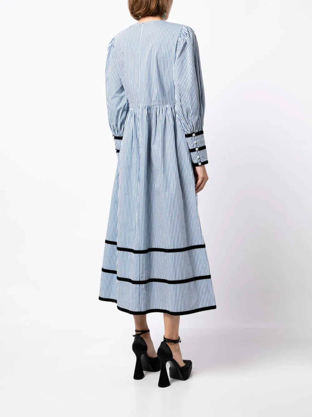 Batsheva Clemmie Striped Cottonpoplin Midi Dress In Blue White ModeSens