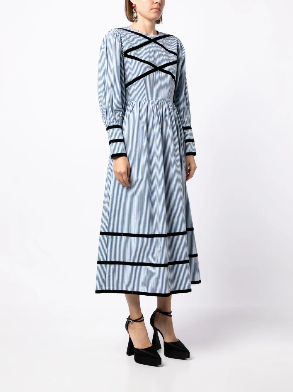 Batsheva Clemmie Striped Cottonpoplin Midi Dress In Blue White ModeSens