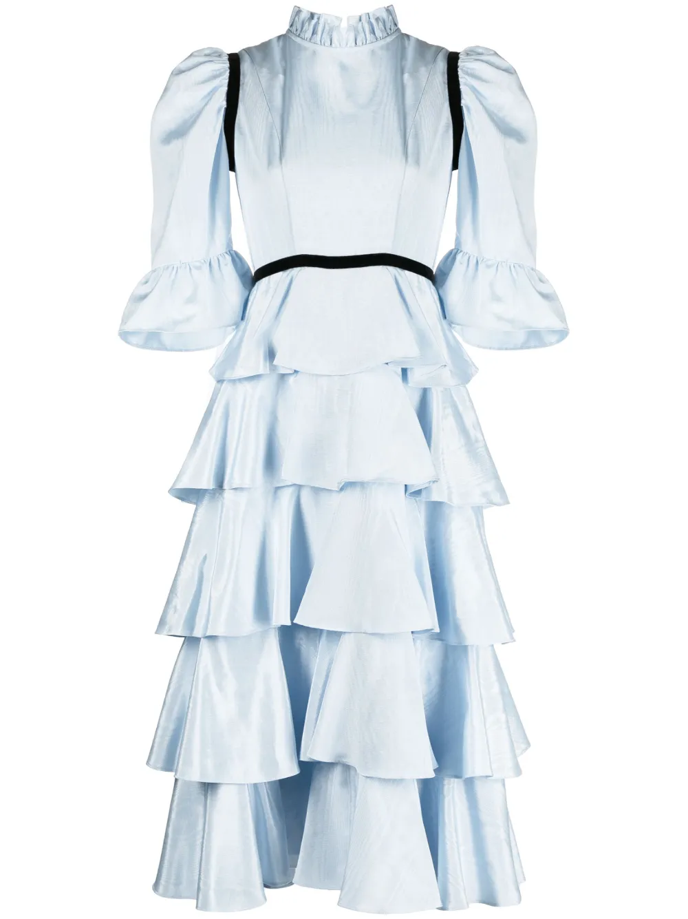 Batsheva Simone Velvet-trim Moiré Midi Dress In Light Blue