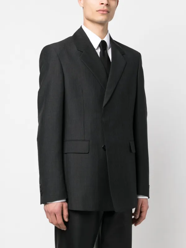 Prada logo-patch single-breasted Blazer | Grey | FARFETCH